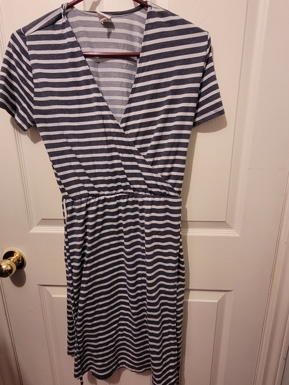 Lole Navy and White Striped Midi Wrap Dress
